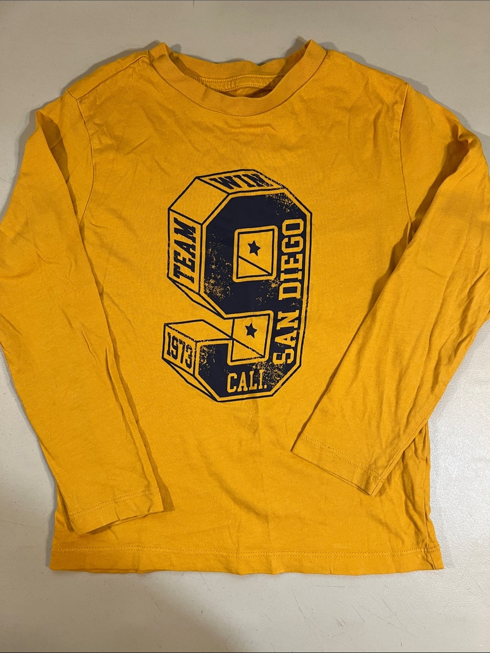 Kids Long-Sleeve Graphic Tee in Mustard Yellow - San Diego Number Print